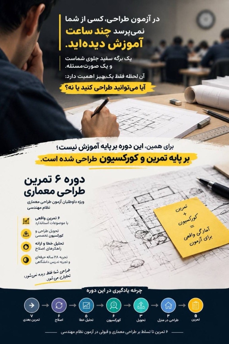در آزمون طراحی معماری نظام مهندسی ،کسی از شما نمی پرسد چند ساعت آموزش دیده اید، 